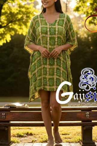 Mehendi Bandhani Gharchola Kaftan Pure Gaji Silk Arfat Khatri Designer
