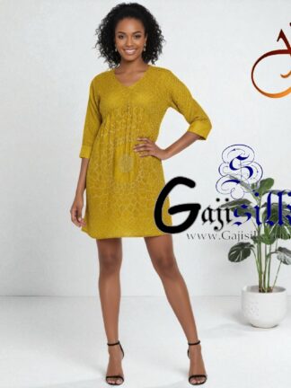Mustered Yellow Bandhani Makdi Kaftan Pure Gaji Silk Arfat Khatri Designer