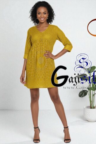 Mustered Yellow Bandhani Makdi Kaftan Pure Gaji Silk Arfat Khatri Designer