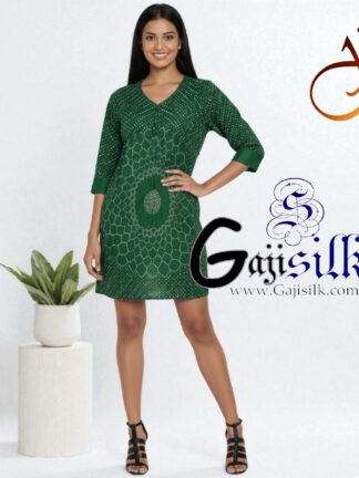 Green Bandhani Makdi Kurti Pure Gaji Silk