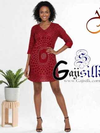 Red Bandhani Makdi Kurti Pure Gaji Silk