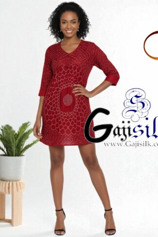 Red Bandhani Makdi Kurti Pure Gaji Silk