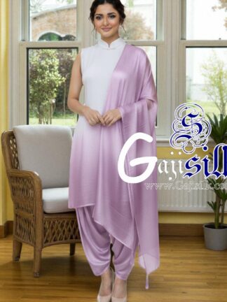 Lavender White Plain Ombre Suit Gaji Silk Dress Material