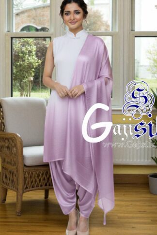 Lavender White Plain Ombre Suit Gaji Silk Dress Material