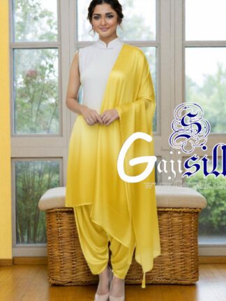 Yellow WhitePlain Ombre Suit Gaji Silk Dress Material