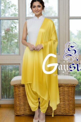 Yellow WhitePlain Ombre Suit Gaji Silk Dress Material