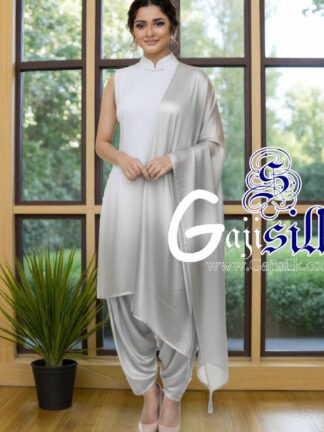 Silver White Plain Ombre Suit Gaji Silk Dress Material