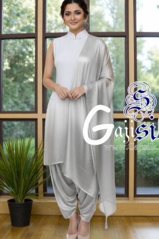 Silver White Plain Ombre Suit Gaji Silk Dress Material