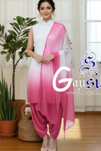 Pink White Plain Ombre Suit Gaji Silk Dress Material