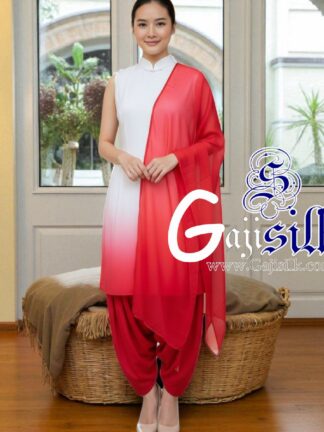 Red White Plain Ombre Suit Gaji Silk Dress Material