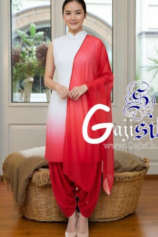Red White Plain Ombre Suit Gaji Silk Dress Material