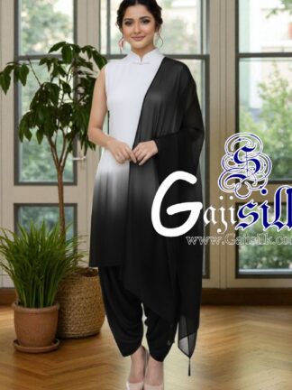 Black White Plain Ombre Suit Gaji Silk Dress Material