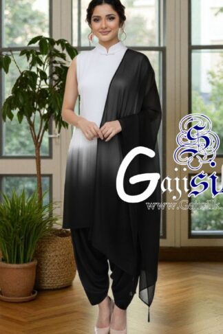 Black White Plain Ombre Suit Gaji Silk Dress Material