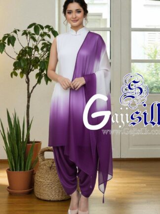 Magenta White Plain Ombre Suit Gaji Silk Dress Material