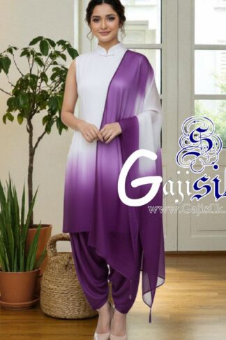 Magenta White Plain Ombre Suit Gaji Silk Dress Material