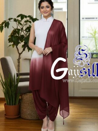 Marron White Plain Ombre Suit Gaji Silk Dress Material