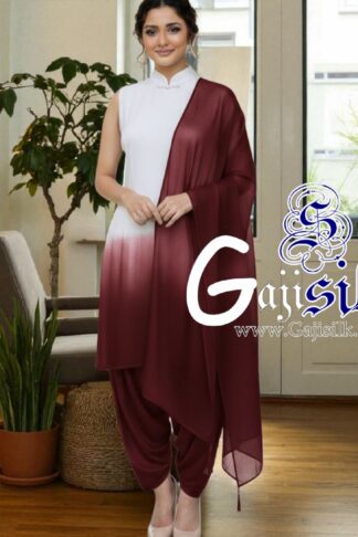 Marron White Plain Ombre Suit Gaji Silk Dress Material