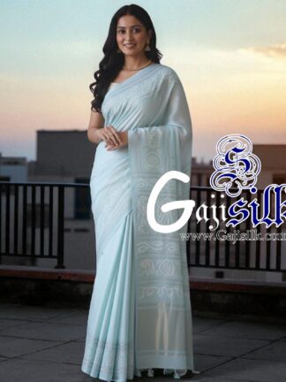 Pastel Sky Panetar Ras Mandal Bandhani Saree Pure Gaji Silk