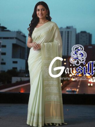 Pastel Green Panetar Ras Mandal Bandhani Saree Pure Gaji Silk