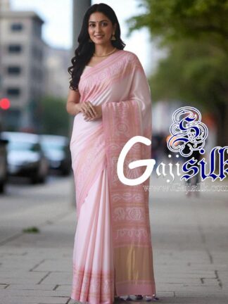 Pastel Pink Panetar Ras Mandal Bandhani Saree Pure Gaji Silk