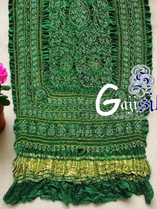 Green Shikari Rai Bandhani Dupatta Pure Gaji Silk
