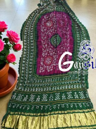 Green Magenta Shikari Rai Bandhani Dupatta Pure Gaji Silk