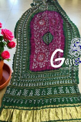 Green Magenta Shikari Rai Bandhani Dupatta Pure Gaji Silk