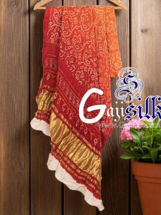 Orange Red Shikari Rai Bandhani Dupatta Pure Gaji Silk