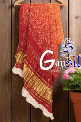 Orange Red Shikari Rai Bandhani Dupatta Pure Gaji Silk