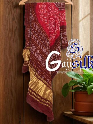 Red Brown Shikari Rai Bandhani Dupatta Pure Gaji Silk