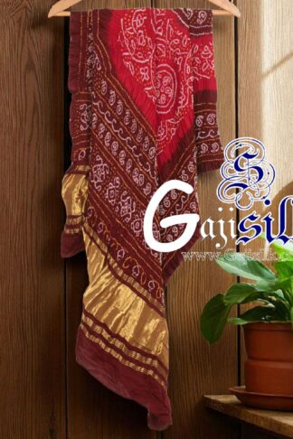Red Brown Shikari Rai Bandhani Dupatta Pure Gaji Silk