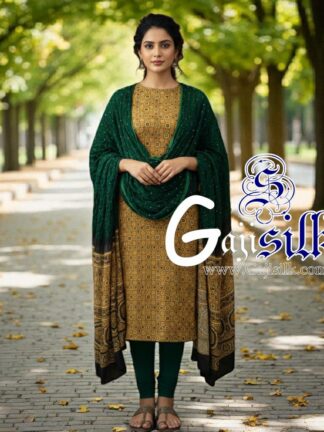Haldi Green Bandhani Ajrak Suit Gaji Silk Dress Material