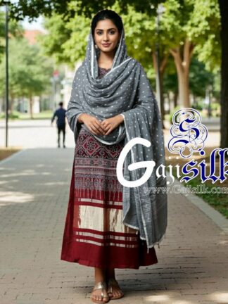 Marron Silver Bandhani Ajrak Suit Gaji Silk Dress Material