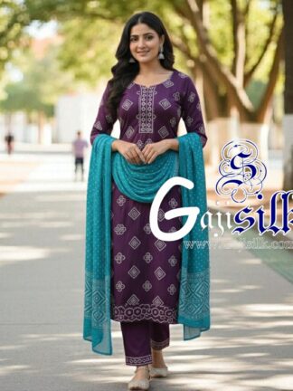 Magenta Sky Square Bandhani Suit Pure Gaji Silk Dress Material