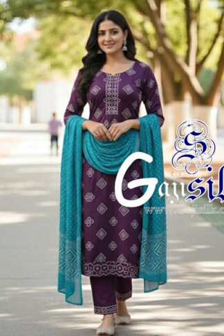 Magenta Sky Square Bandhani Suit Pure Gaji Silk Dress Material