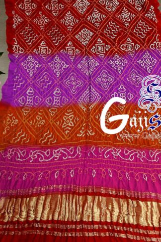 Red Multi Bavan Barg Rai Bandhani Dupatta Pure GajiSilk