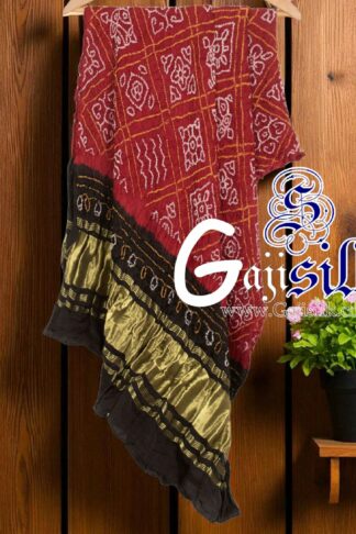 Black Red Bavan Barg Rai Bandhani Dupatta Pure GajiSilk