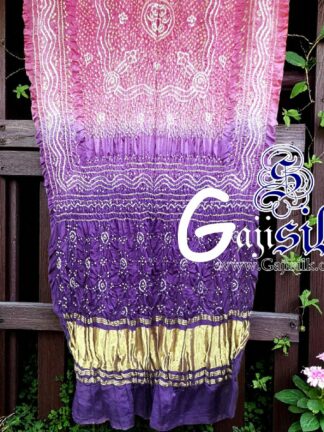 Pink Brinjal Shaded Ombre Bandhani Chandrakhani Dupatta Pure GajiSilk