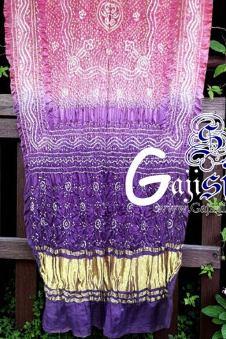 Pink Brinjal Shaded Ombre Bandhani Chandrakhani Dupatta Pure GajiSilk