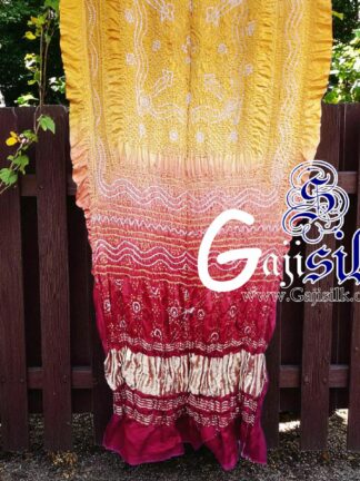 Golden Marron Shaded Ombre Bandhani Chandrakhani Dupatta Pure GajiSilk