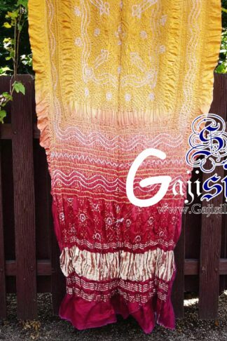 Golden Marron Shaded Ombre Bandhani Chandrakhani Dupatta Pure GajiSilk