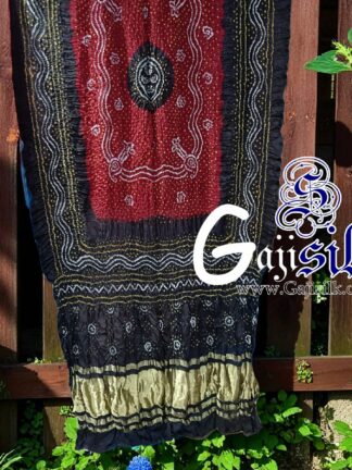 Marron Black Bandhani Chandrakhani Dupatta Pure GajiSilk