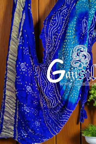 Sky Blue Bandhani Chandrakhani Dupatta Pure GajiSilk