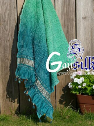 Pastel Rama Aqua Kaju Kalti Designer Rai Bandhani Dupatta Pure GajiSilk