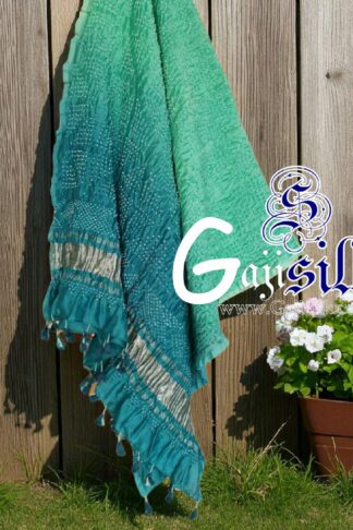 Pastel Rama Aqua Kaju Kalti Designer Rai Bandhani Dupatta Pure GajiSilk