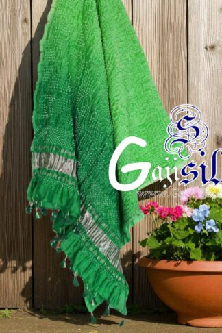 Pastel Parrot Kaju Kalti Designer Rai Bandhani Dupatta Pure GajiSilk