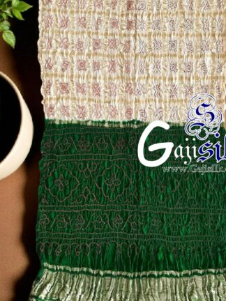 Green White Gharchola Red Bandhani Saree Pure GajiSilk