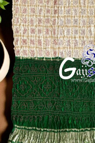 Green White Gharchola Red Bandhani Saree Pure GajiSilk