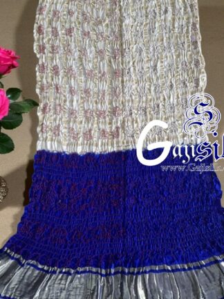 Blue White Gharchola Red Bandhani Saree Pure GajiSilk