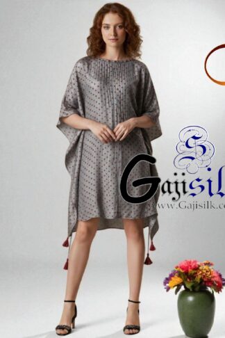 Grey Red Bandhani Kaftan Pure Gaji Silk Arfat Khatri Designer